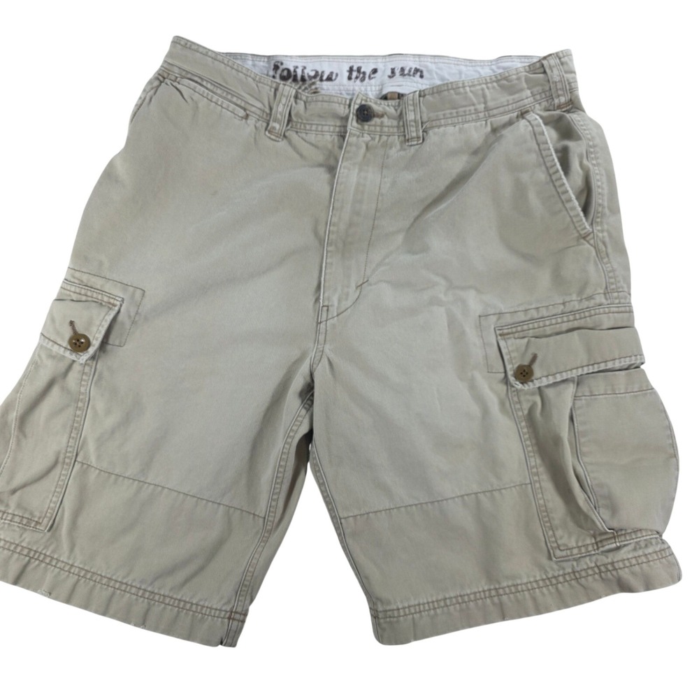 American Eagle Men Vintage Y2K Khaki Cargo Shorts Cotton Follow The Sun Size 34